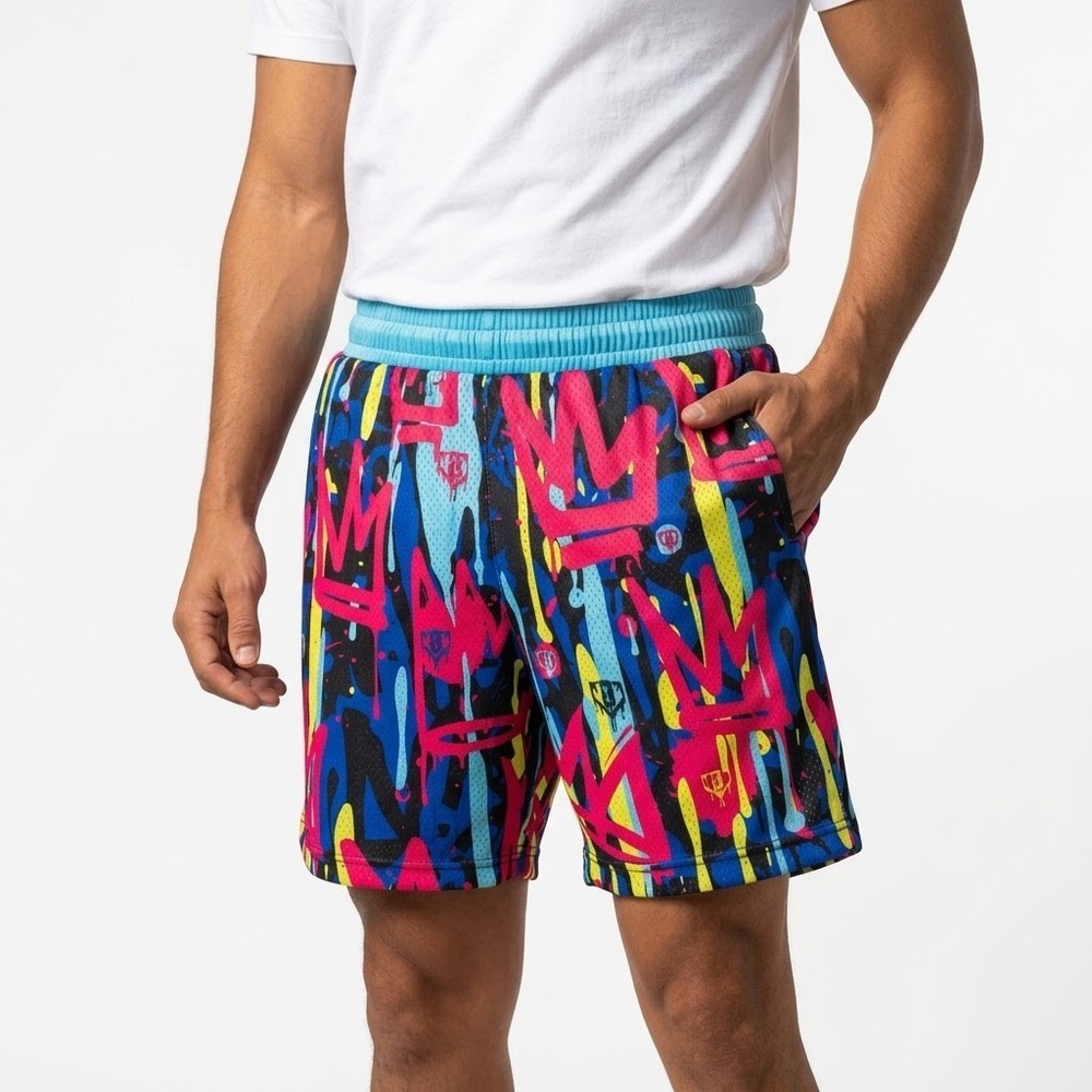 Baseball Lifestyle 101 Graffiti Crown Shorts Mens XL Multi NWT Mesh Drawstring